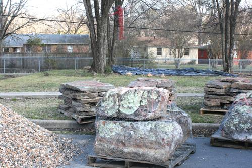 Rocks and building materials are piled outside the Life Center in Little Rock for building a memorial garden for aborted children at the Life Center in Little Rock. (Aprille Hanson)