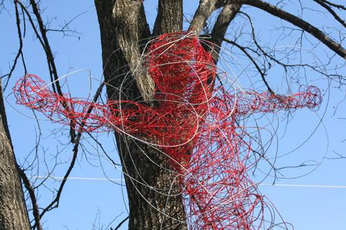 Christian artist Joe Barnett said the red wire in his artistic representation of Jesus’ body represents arteries. It is part of a memorial garden for remembering aborted children, opening around Easter at the Life Center in Little Rock. (Aprille Hanson)
