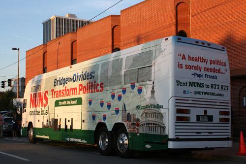 Nuns on the Bus project, through the Catholic social justice lobby group Network, started in 2012. More than a dozen nuns travel on the bus promoting their tour them, this year on politics.