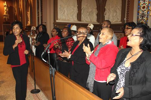 The choir from St. Peter Church in Pine Bluff provided lively, uplifting music Jan. 9 at the Cathedral of St. Andrew in Little Rock. (Dwain Hebda photo)