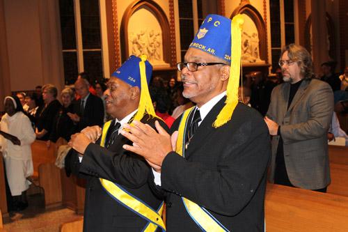 Several members of the Knights of Peter Claver were on hand at the Mass, as were members of their Ladies Auxiliary. (Dwain Hebda photo)