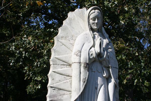 Our Lady of Guadalupe came from Mexico in 1978 and to St. John Center in 1996. The statue, made of concrete, had several cracks and chips, making it Michele Bowman’s toughest statue restoration at St. John Center.