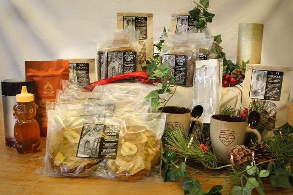 The large Little Portion Bakery Christmas gift box has a variety of treats including hermit bars, cookies, tea and all-natural honey. (Courtesy Little Portion Bakery)