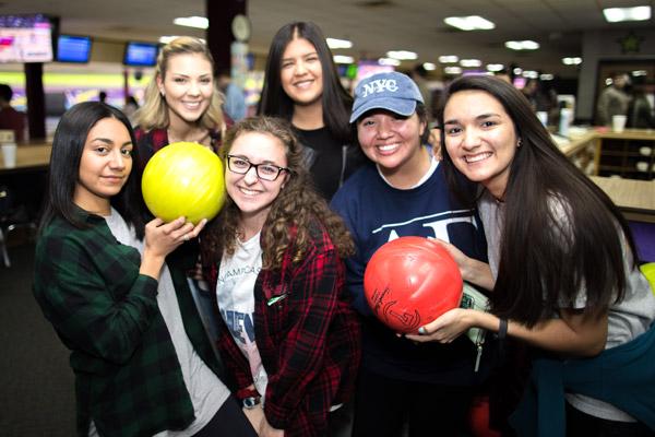 Building friendships rooted in the Catholic faith is a highlight of campus ministry. Pictured are: Carolina Fernandez, Camila Peres, Christa Murad (in glasses), Fernanda Suarez, Alli Barrera and Tori Loredo. (Travis McAfee photo)