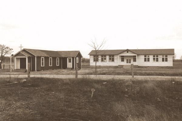 A 1949 photo shows the black Good Shepherd Church and School in Conway. The school was built from surplus Army barracks transported from Fort Smith. (Diocese of Little Rock archives)