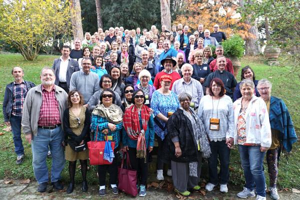 A wine tasting at Casal Pilozzo in the Frascati region Nov. 4 ends with a group photo of the 74 pilgrims, three leaders and the tour managers and bus drivers who spent 10 days with the Arkansas pilgrims. (Malea Hargett photo)
