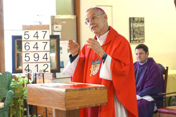 Following his homily, Bishop Taylor explains the steps the St. Oscar Romero Catholic Community of Greenbrier will have to take to become an official parish of the Diocese of Little Rock. (Aprille Hanson photo)