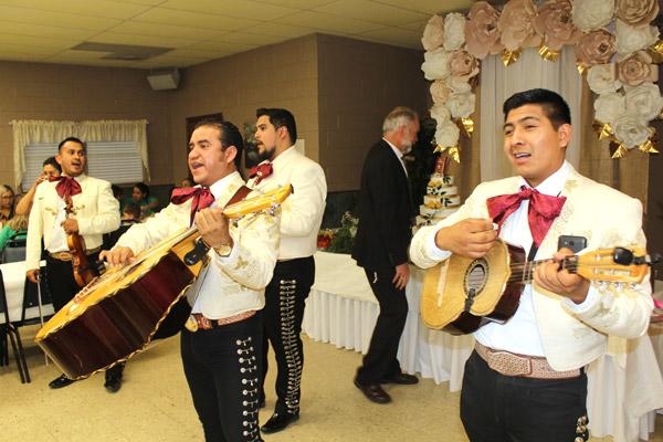 A mariachi band serenades guests with a version of "La Bamba" after Daniel Velasco's ordination as a transitional deacon. The May 17 event was celebrated at St. James Church in Searcy. (Dwain Hebda photo)