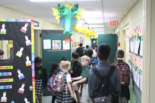 St. Edward students pour into the hallway after the bell. The 134-year-old Little Rock school was known for its student diversity and service to poor, immigrant and special needs students. (Dwain Hebda photo)