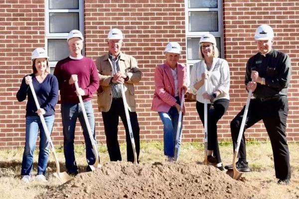 Participating in the groundbreaking ceremony for the St. Vincent de Paul School expansion Nov. 15 were Jim and Ro Necessary, Kevin and Denise Necessary, Gwen and Terry Matthew, Ken and Julie McKenzie, principal Alice Stautzenberger and pastor Msgr. David LeSieur. Courtesy St. Vincent de Paul School.