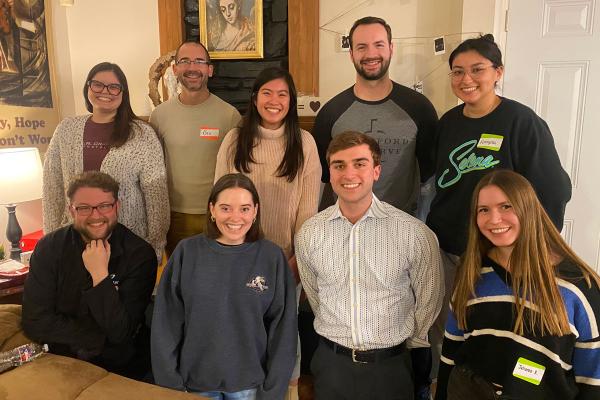 Young adults at St. Ste-
phen Church in Bentonville 
socialize and discuss recent 
readings for their Theology of 
the Body class. The group is 
having a social potluck Feb. 
8 and starting a meditation 
program during Lent. (Courtesy Jessica Petter)
