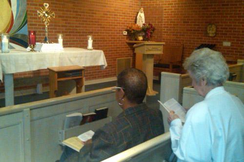 Parishioners of Our Lady of Fatima Church in Benton spend time in the perpetual adoration chapel. The faithful there will mark 13 years of perpetual adoration this year.