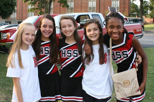 Our Lady of the Holy Souls in Litle Rock cheerleaders said they were happy to come together to pray: Elizabeth James (left), Carson Simmons, Riley Seay, Madeline Zachritz and Shailey Jackson. (Aprille Hanson)