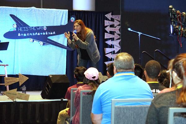 Jackie Francois Angel spoke three times throughout the Catholic Youth Convention, sticking to the theme that “Jesus is the Way, the Truth and the Life.” (Aprille Hanson)