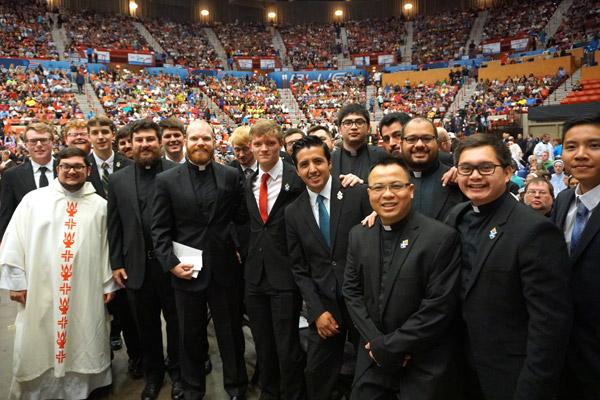 Diocesan seminarians drove from Indiana and Little Rock and flew in from Wisconsin to attend the beatification. (Malea Hargett photo)