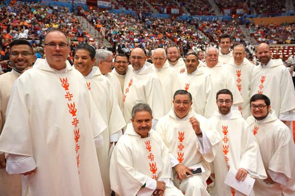Permanent and transitional deacons for the Diocese of Little Rock sat with priests, religious and seminarians on the convention center’s main floor. (Malea Hargett photo)