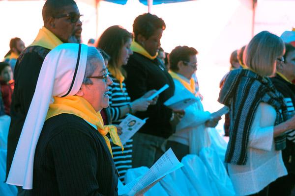 Sister Norma Edith Munoz, MCP, diocesan director of Hispanic ministry, attends the anniversary Mass in North Little Rock Nov. 11. (Malea Hargett photo)