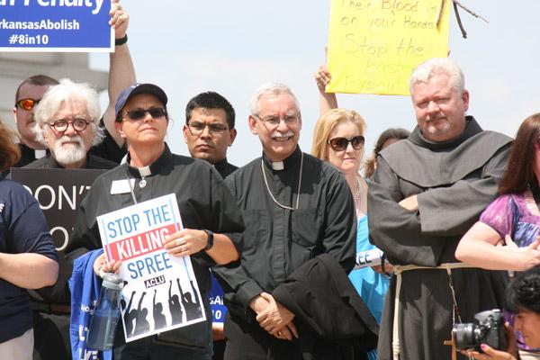 Bishop Anthony B. Taylor joined other Christian leaders at the capitol April 14 for a rally organized by the Arkansas Coalition to Abolish the Death Penalty to protest the eight scheduled executions April 17-27. (Malea Hargett photo)