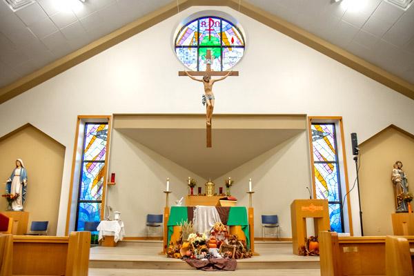 The statues, crucifix and back altar for the tabernacle was donated from the trust of parishioner Bernard “Mickey” Bridger, 74, who died Sept. 3, 2019. (Dario Ponce photo) 