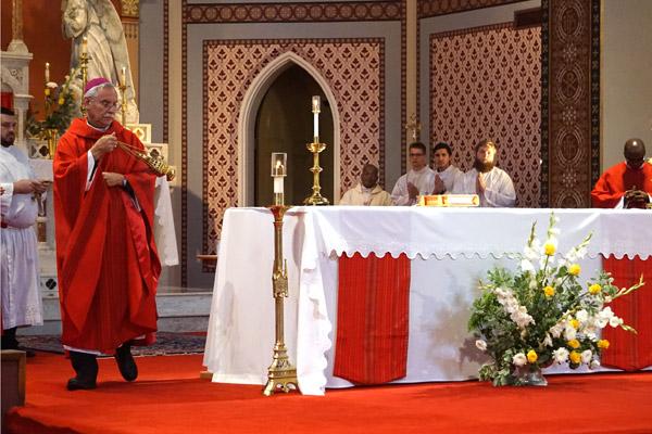 Bishop Anthony B. Taylor incenses the altar at the Cathedral of St. Andrew in Little Rock at the start of the jubilee Mass June 29. The Mass celebrated the jubilees of seven priests, with two present. (Aprille Hanson Spivey photo) 