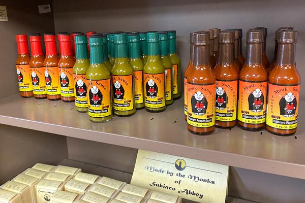 The gift shop at Subiaco Abbey was closed as a COVID precaution, but online sales of hot pepper Monk Sauce took off. (Courtesy Arkansas PBS)