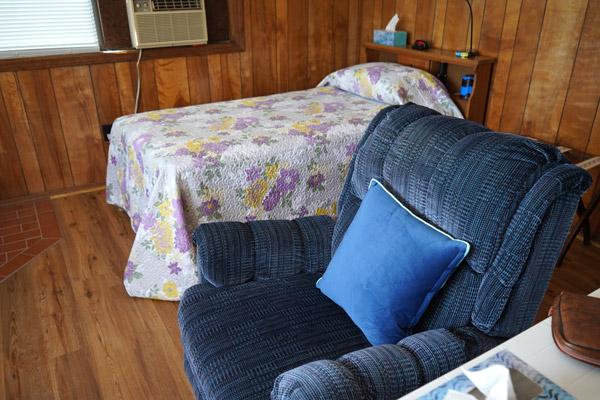 Each of the four hermitages are furnished with twin beds, chairs, desks, bathroom and kitchen, as seen inside the St. Mark hermitage. (Aprille Hanson Spivey photo)