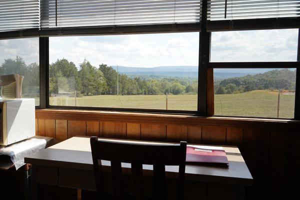 A view of the Ozark Mountains is seen from the St. Mark hermitage at the Hesychia House of Prayer. Visitors can book a stay to rest and connect with God. (Aprille Hanson Spivey photo)