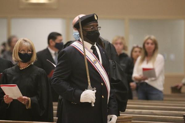 The Knights of Columbus Fourth Degree Assembly provided an honor guard for the procession during the St. Thomas More Society of Arkansas’ annual Red Mass for the state’s legal community. (Chris Price photo) 