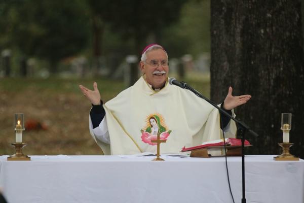 Bishop Anthony B. Taylor opens the celebration of the All Souls Mass at Calvary Cemetery in Little Rock Nov. 2. (Photo Chris Price)