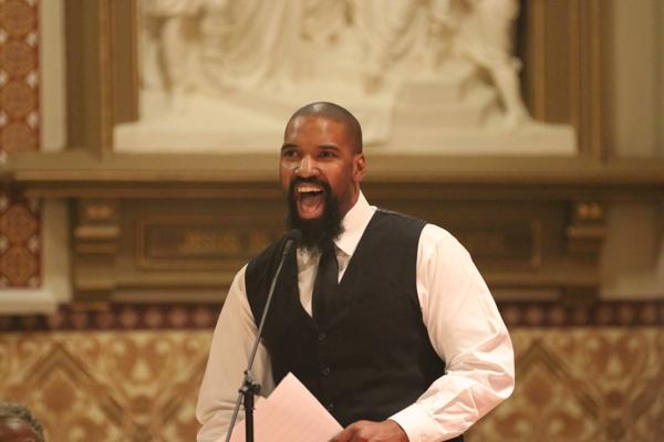 Jeremiah Herman of St. Bartholomew Church in Little Rock sings at the 35th Annual Dr. Martin Luther King Jr. Memorial Mass at the Cathedral of St. Andrew, Saturday, Jan. 15. (Chris Price photo)
