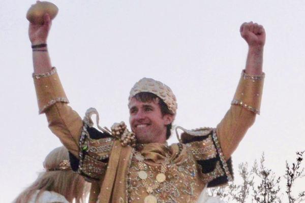 Many krewes, or parading organizations, choose a celebrity monarch. In 2010, New Orleans Saints quarterback Drew Brees reigned as Bacchaus days after he led the team to their first Super Bowl appearance and victory. (Chris Price photo)