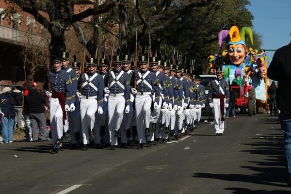Cadets from the Citadel in Charleston, S.C., seen here on Feb. 9, 2016, march in the Rex Parade annually. (Chris Price photo) 