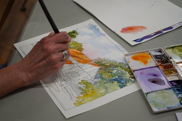 Artist Jay Ewing taught basic skills of watercolor and guided participants in painting a pre-drawn image he provided to create a finished watercolor painting “Paint, Paper & Prayer: Awaken Your Inner Artist” workshop April 30 at St. Joseph Church in Conway.