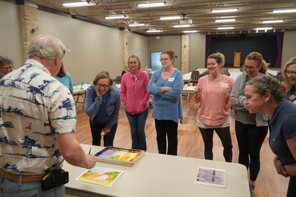 Artist Jay Ewing helped 15 participants hone their watercolor skills during the “Paint, Paper & Prayer: Awaken Your Inner Artist” workshop April 30 at St. Joseph Church in Conway. 