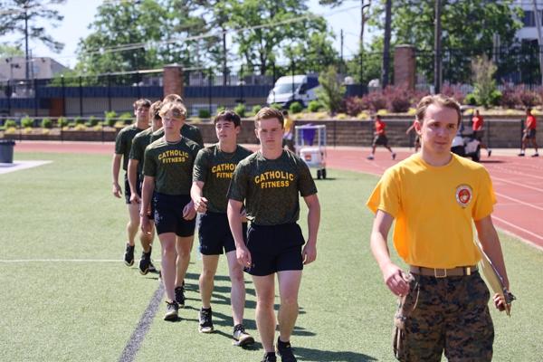 Catholic High's all-seniors Marine Corps Junior ROTC physical fitness team of Sam Robinson, Cole Mock, Gavin Kyer, C.J. Matthews, Luke Jacuzzi and Christian Dawson ran away from the competition to deliver Sgt. Maj. R.S. Jernigan his sixth straight national title and his ninth overall in 14 years with the Little Rock school.