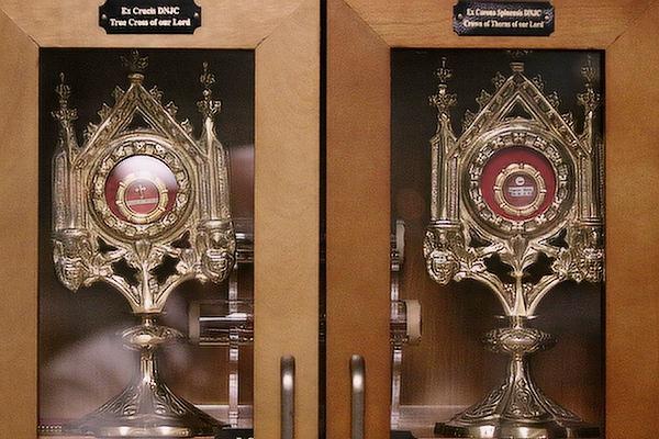 St. Francis of Assisi Church features two reliquaries, which contain more than 20 first-class relics of Jesus and prominent saints in Church history, including the True Cross and the Crown of Thorns (pictured), given to the Church from a dissolved Carmelite convent in Pennsylvania. (Chris Price photo)
