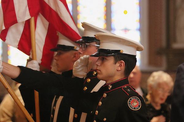 Members of the Catholic High School U.S. Marine Corps Junior ROTC presented the nation’s colors before the singing of the national anthem at the 28th Annual Red Mass at the Cathedral of St. Andrew in Little Rock, Oct. 7. (Chris Price)
