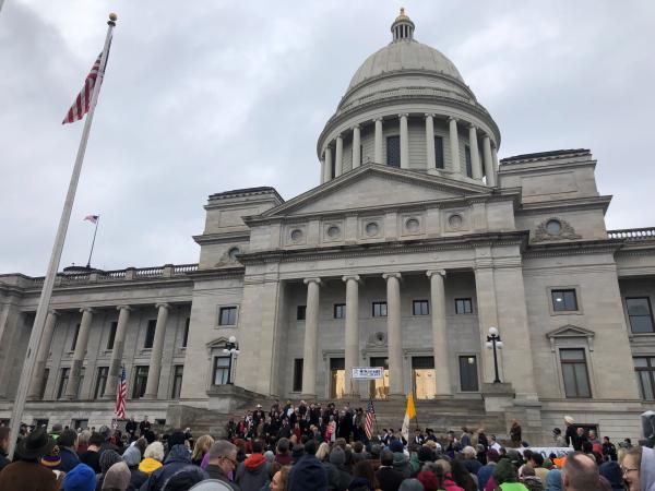The 45th Annual March for Life processed eight blocks down Capitol Avenue from State Street to the Capitol grounds in Little Rock, Jan. 22. Gianna Jessen, who survived an attempted abortion in 1977 and was born at just 29 weeks, was the featured speaker. (Chris Price photo)
