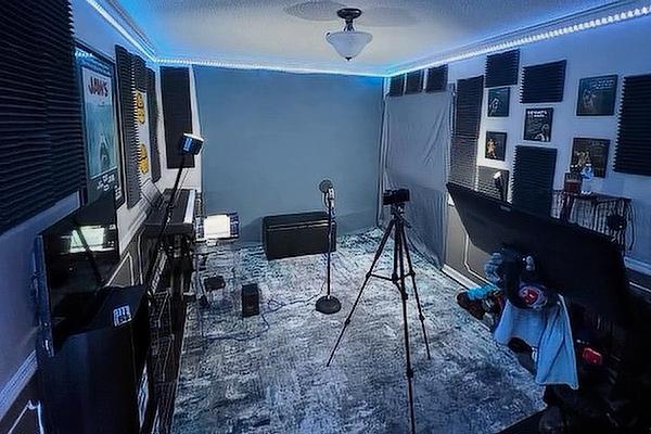 Jeff Clark converted a spare bedroom into a small studio to record auditions at his home in North Little Rock. his son, Jaydon, 10, a fourth-grader at Immaculate Conception in North Little Rock, will make his TV acting debut Feb. 28 as a guest star on ABC’s “The Rookie.” (Jeff Clark photo)