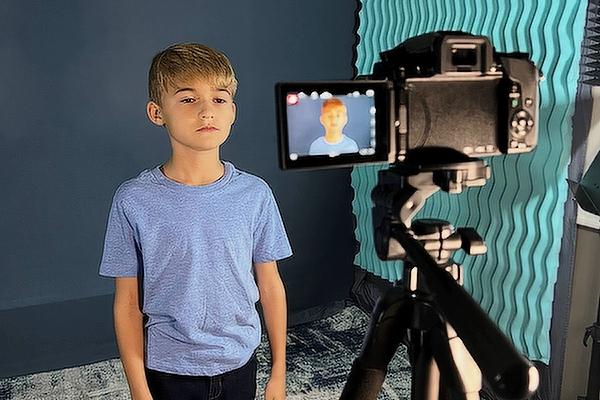 Jaydon Clark, 10, a fourth-grader at Immaculate Conception in North Little Rock, prepares to record an audition at his home in North Little Rock. He will make his TV acting debut Feb. 28 as a guest star on ABC’s “The Rookie.” (Jeff Clark photo)