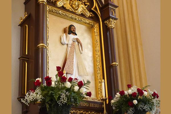 The image in the Diocesan Shrine of Divine Mercy at St. Edward Church in Little Rock was carved by liturgical artist George Hoezelman, a member of Sacred Heart Church in Morrilton. (Malea Hargett photo)