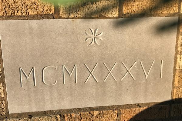 Roman numerals on the cornerstone of St. Anthony in Weiner translates to the year 1936. Photo by Jeannie Sitzer.