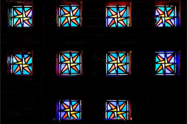 Elaborate stained glass at St. Mary Church in Paragould shows Eames's creativity with a smaller budget. Andrew Raimist, RaimistPhotos.com