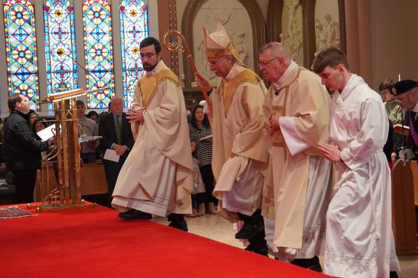 All photos by Malea Hargett.
Bishop Anthony B. Taylor processes into the Mass for Life Jan. 21, joined by Cathedral rector Father Joseph de Orbegozo (left) and Deacon Chuck Ashburn.