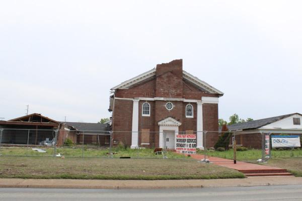 The First United Methodist Church of Wynne was badly damaged during the March 31, 2023, tornado. St. Peter Church is renting its facilities to Wynne’s Methodist congregation for worship and a daycare. Photo taken April 11, 2024. (Katie Zakrzewski)